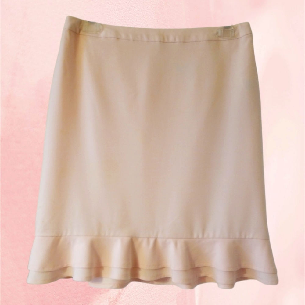 Worthington Petite Blush Pink Skirt with Tiered Ruffle Hem; Size 4P